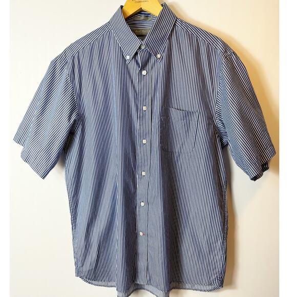 Daniel Cremieux Mens Button Down Striped Shirt Blue White Short Sleeve Large - Picture 1 of 5
